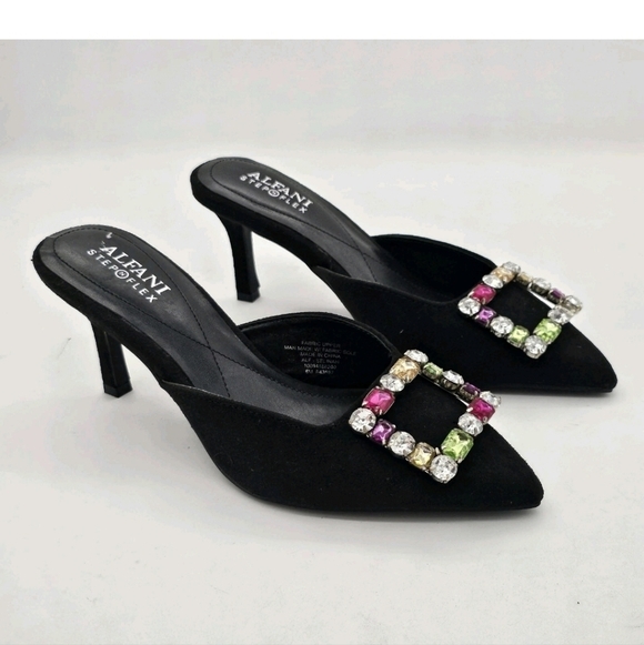 Alfani Womens Selinah Mules Kitten Mid Heel Microsuede Embellished Black 6M - Picture 13 of 14